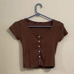 Brown Cropped Button Up Tee